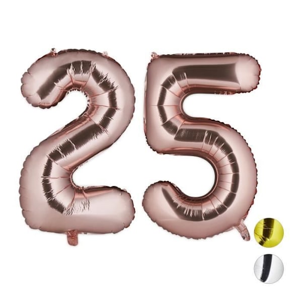 Uppblåsbar ballong - Relaxdays - Nummer 25 - Födelsedagsdekoration - 85 cm - Automatisk ventil Flera färger
