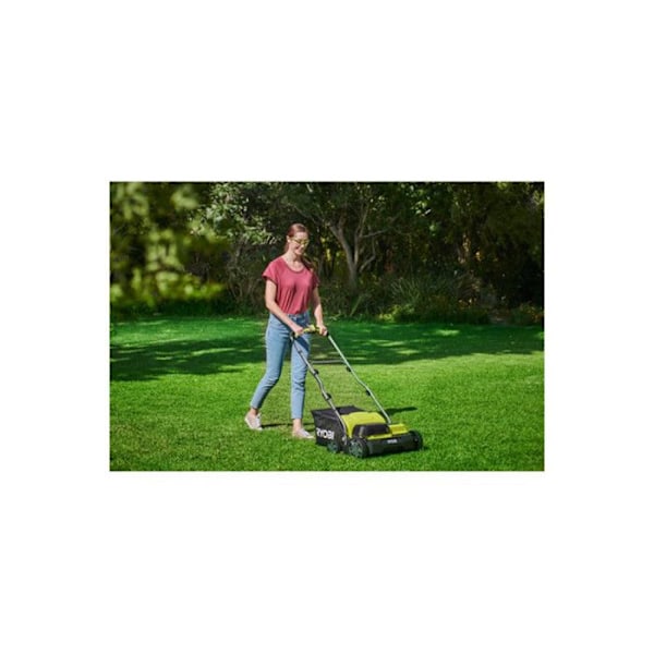 RYOBI - 18V Borstlös markör/luftare Ø 35 cm 2-i-1 - 2 litium + 18V 4,0 Ah batterier och laddare - RY18SFX35A-240 Grön och kolgrå