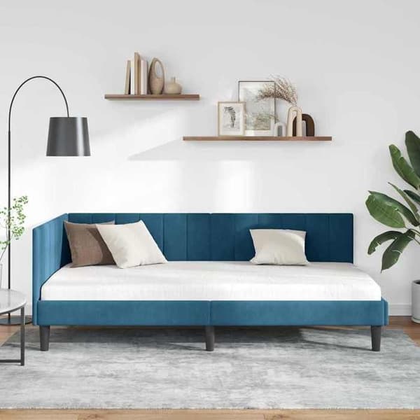 vidaXL Hörnsängsram Blå 90 cm x 200 cm Sammet 42016347