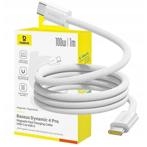 USB-C-laddare - BASEUS - Dynamic 4 Pro - 100 W - 1 m - Magnetkabel - Vit Vit