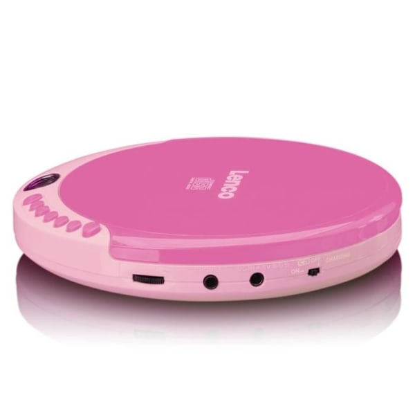 Lenco CD-011 Bärbar Walkman Diskman CD-spelare med hörlurar och Micro USB-laddningskabel Rosa - CD-011PINK Rosa