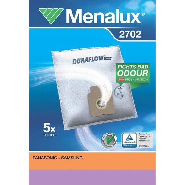 Säckar för dammsugare - Menalux - 2702 - Duraflow - 5 säckar - Överlägsen filtrering