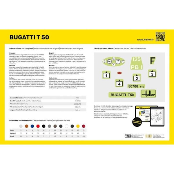 BUGATTI T.50 HELLER bilmodell - skala 1/24 - CLASSIC sortiment