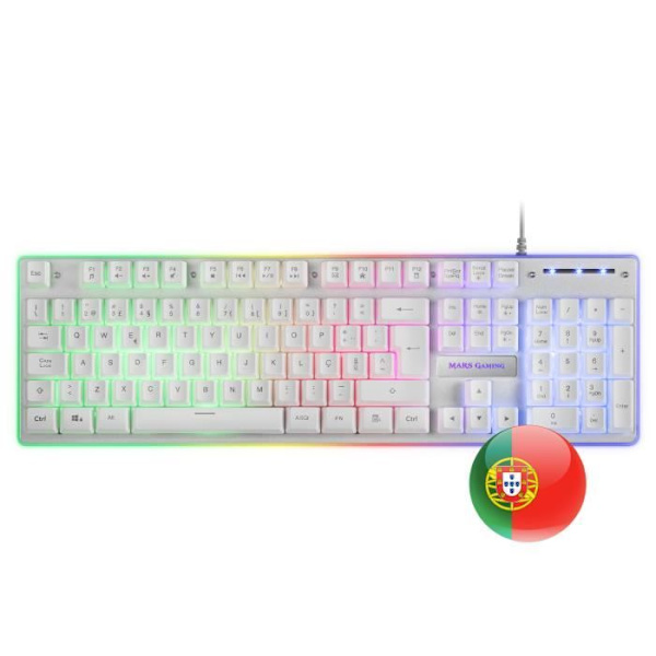 Mars Gaming MCPXWPT White - Ultralätt tangentbord + muskombination + XXL musmatta - portugisisk