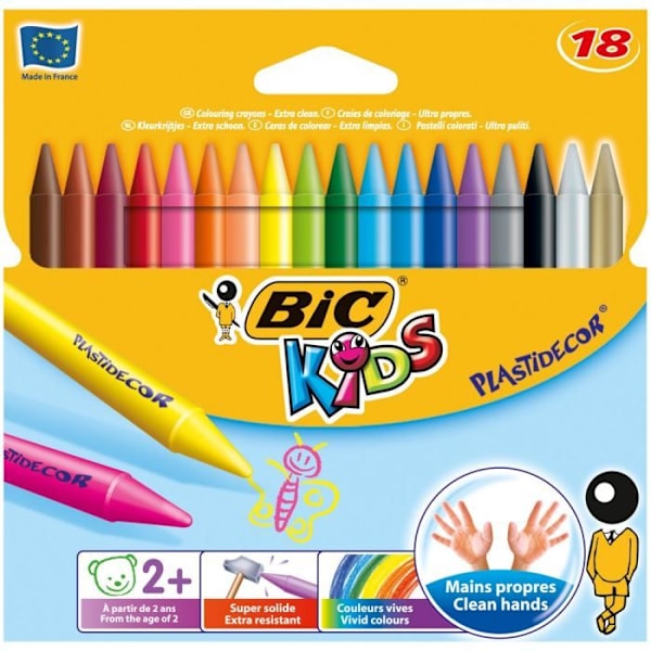 Färgkritor - BIC - Kids Plastidecor x18 - Rund kropp - Ultraren - Vässar som en penna Blandad