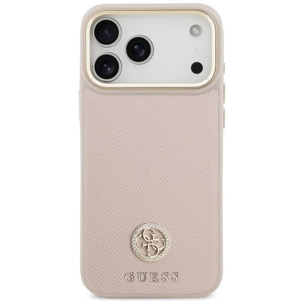 Coque Guess Grained Strass Logo MagSafe för iPhone 17 Pro Max - Rosa Rosa