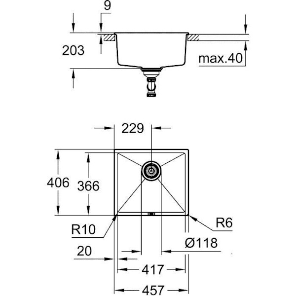 GROHE Kompositvask K700U 457 x 406 mm Granitgrå 31653AT0