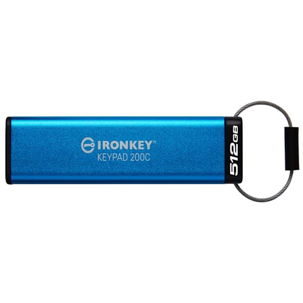 USB-minne - Kingston - IronKey Keypad 200C - 512 GB - USB Type-C 3.2 - Hårdvarukryptering FIPS 140-3 Blå