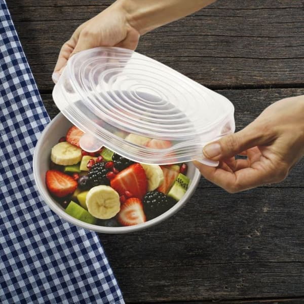 Set med 6 stretchiga silikonlock för förvaring från 6 till 20 cm Fackelmann Basic Transparent