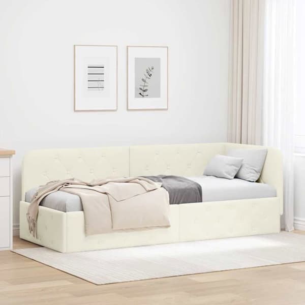 Vinkel sängram i sammet - vidaXL - 80x200 cm - Kräm - L-formad design - Mångsidig bäddsoffa Grädde