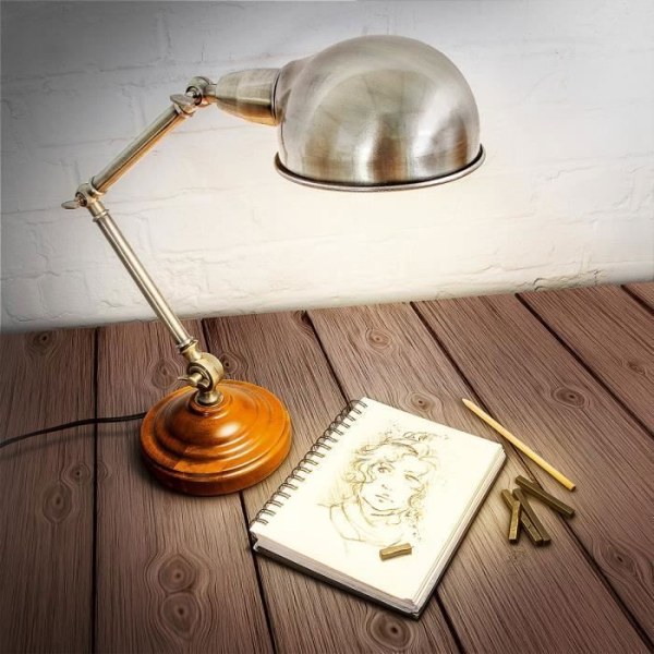 Relaxdays Tiltable Bordslampa Industriell stil Design Mässing Träeffekt Skrivbordslampa Justerbar höjd