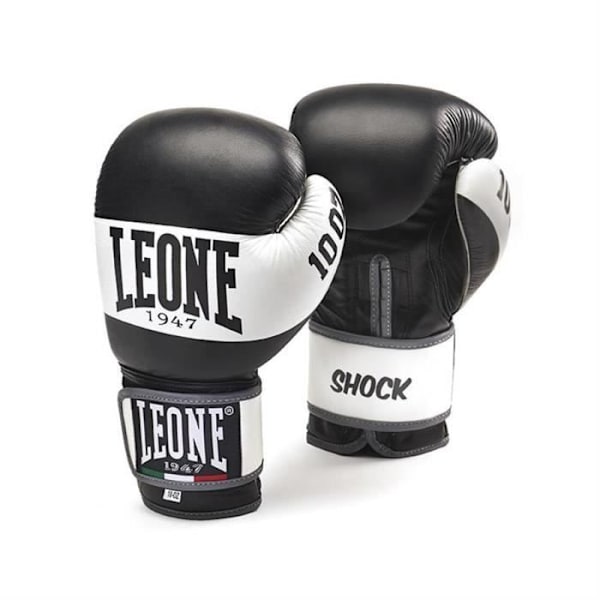 Boxningshandskar - LEONE 1947 - Shock - Buffelskinn - Satinpolyesterfoder - GEL-skydd Svart 12 OZ