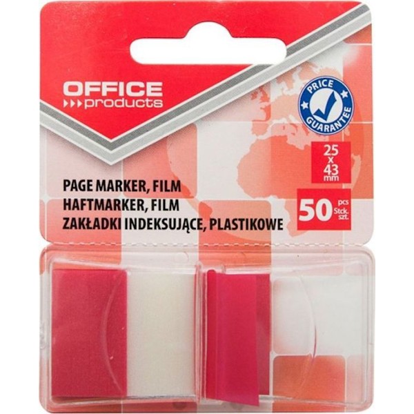 Bokmärke Office-produkter - 14223121-04 - indexflikar, PP, 25x43mm, 1x50 kort, blister, röd