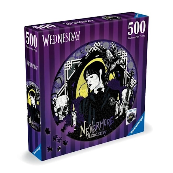 Ravensburger runda pussel - Wednesday Adams - 500 bitar - Tecknade serier och serier - Från 10 år Flerfärgad