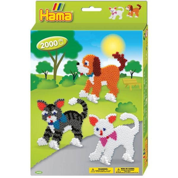 Box med strykpärlor - HAMA - Hundar och katter - 2000 MIDI-pärlor - 2 tallrikar - Från 5 år Flerfärgad