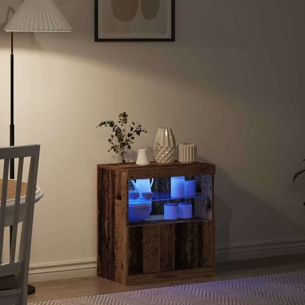 vidaXL Buffé LED Brun 60,5 x 37 x 67 cm Ingenjörsträ 863027