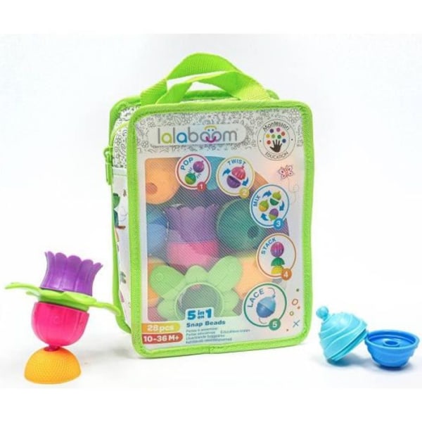 Aktivitetsleksak - LALABOOM - Väska med pedagogiska pärlor och tillbehör - Grön - Rosa - Plast