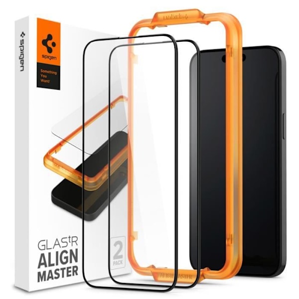 AlignMaster Cover Skärmskydd i härdat glas 2-pack iPhone 15 Pro Black Spigen Transparent