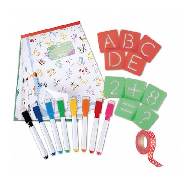 Pochoirer bokstäver och siffror - Hape - E1070 - Multicolor - 44 pochoirer - 10 aktiviteter Flerfärgad