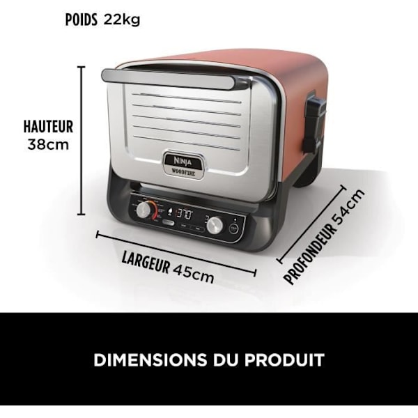NINJA Pizzaugn - Woodfire OO101EU - 8 tillagningsprogram - Upp till 370°C - 2400W Grå och svart