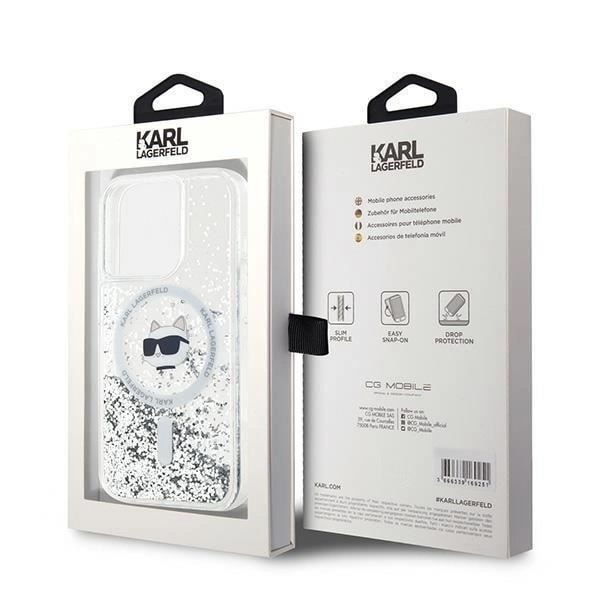 Hårdskal - Karl Lagerfeld - Flytande glitter Choupette-huvud - Transparent - iPhone 15 Pro Max - MagSafe Klar