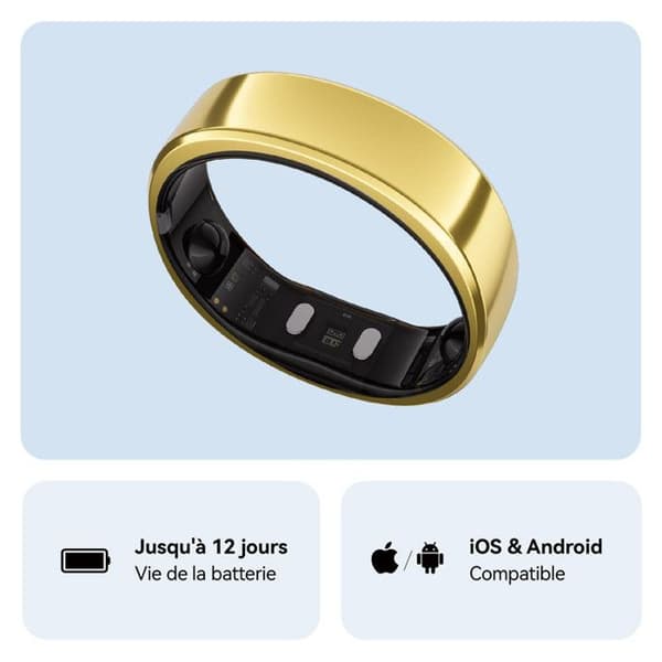 RingConn Gen 2 Smart Ring, Sömn Apné Spårning, 12 Dagar, Sömn, HF & Stress, iOS/Android (Silver, Storlek 7)