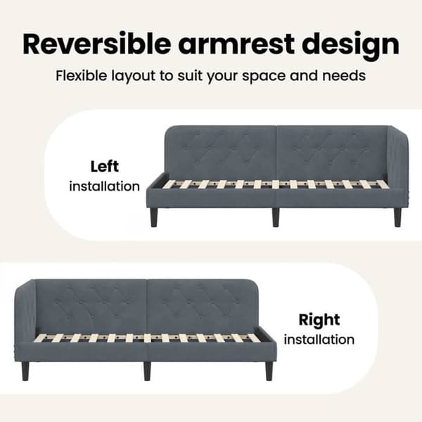Hörn sängram i sammet - vidaXL - Mörkgrå - 90x190 cm - L-formad design - Mångsidig säng-soffa - Ribbram Mörkgrå