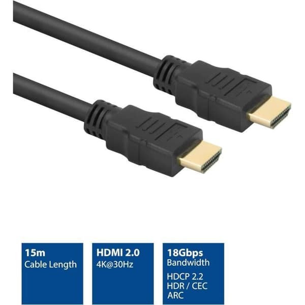 HDMI-kabel - ACT - AK3918 - 15m - 4K - 18 Gbps med Ethernet