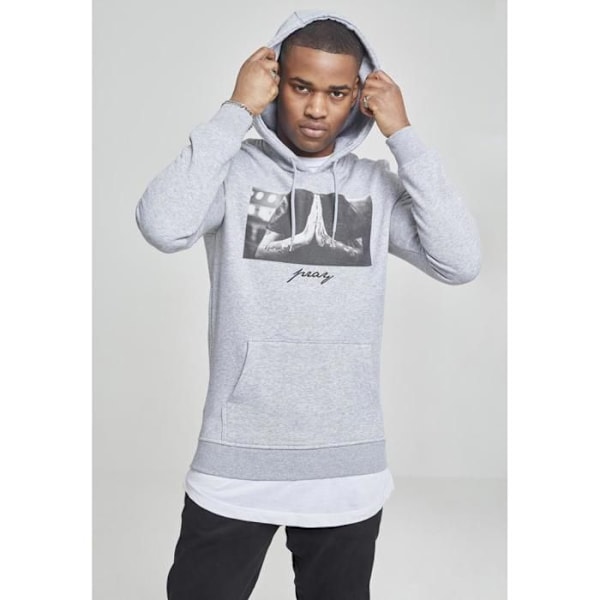 Huvtröja - Mister Tee - pray - Grå melange - Långa ärmar - Unisex grått porslin XL