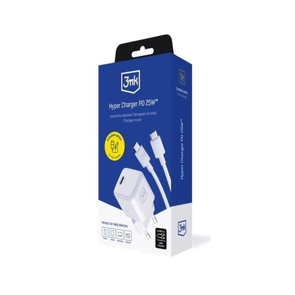 Laddare - 3MK - Hyper - 25W - USB-C - Vit Vit