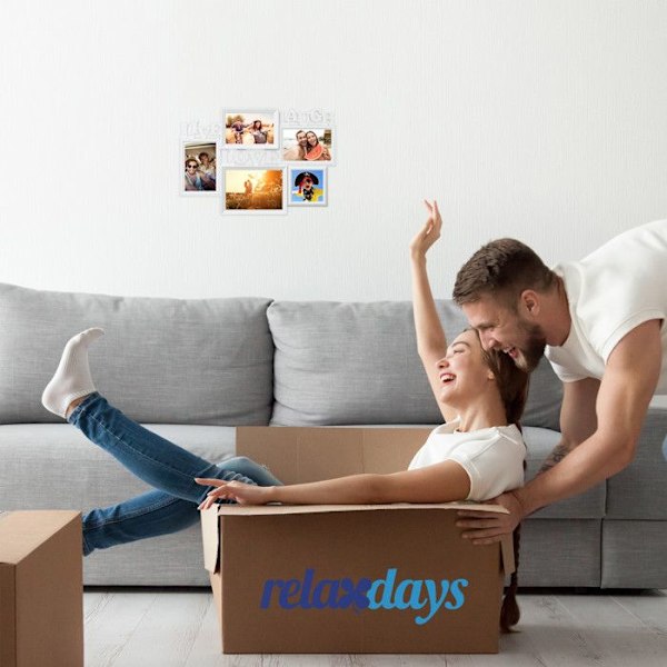 Relaxdays Pälskapsram pêle-mêle 5 fotogalleri väggfotoram Live Love Laugh 3D 31 x 45,5 cm, vit vit svart