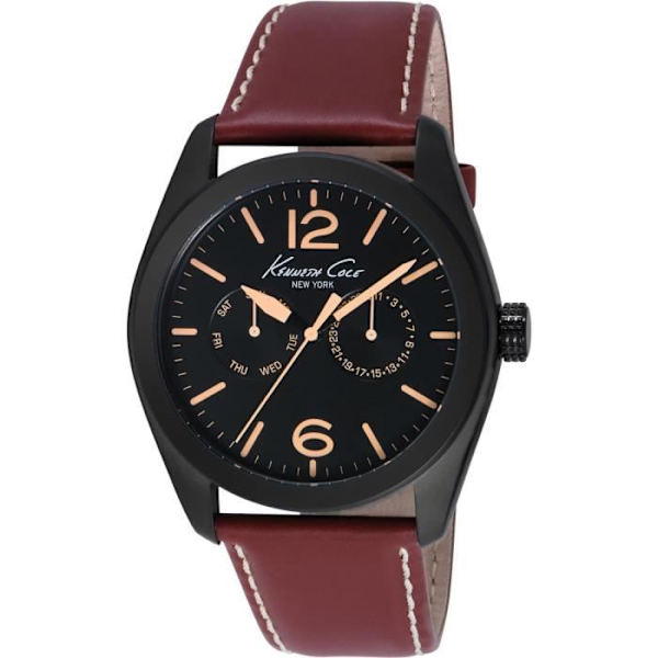 Klocka herr - KENNETH COLE - CLASSIC IKC8063 - Läder - Kvarts - Analogisk Svart brun