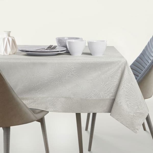 Rektangulär duk Gaia 140 x 400 cm — glänsande kräm, växtmönster, fläckavvisande, certifierad OEKO-TEX Grädde