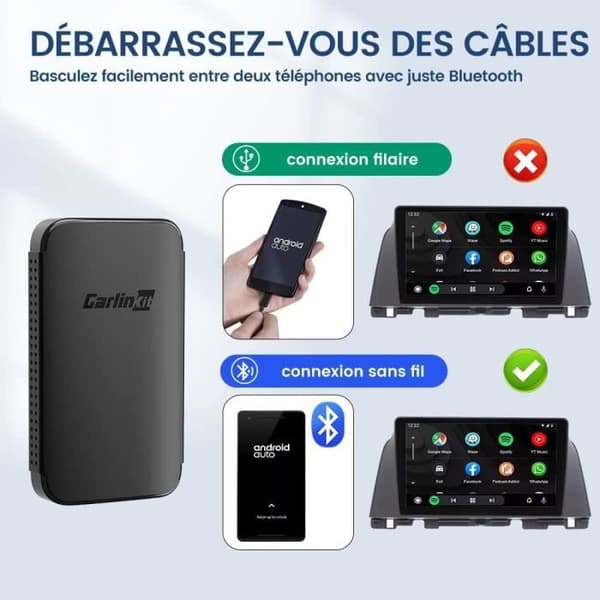 CarlinKit A2A Trådlös Android Biladapter, enkel installation, plug-and-play, för bilar med Android Auto