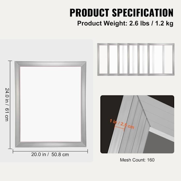 Set med 2 screentryckramar - VEVOR - Aluminium screentryckssats 50,8 x 61 cm Mesh 160