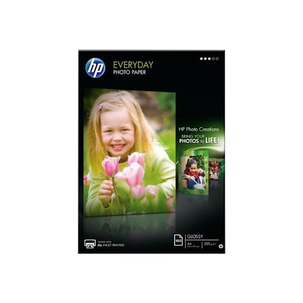 HP vardagsfotopapper glättat A4 (210 x 297 mm) 200 g-m² 100 ark fotopapper för Deskjet 2050 J510; Officejet 6000...