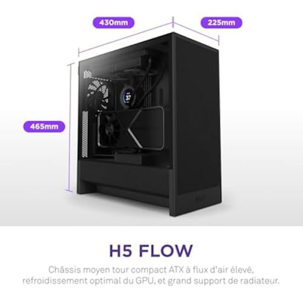 PC-spelchassi - NZXT - H5 Flow - Hög luftflöde - 2 fläktar 120 mm - Midsize ATX