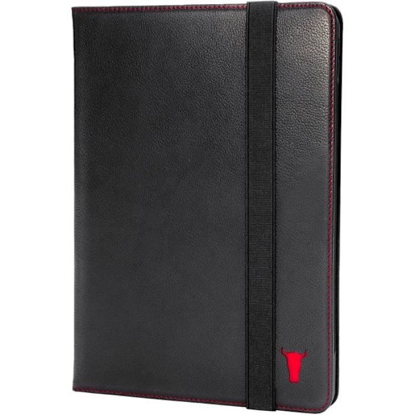 Coque iPad 9/8/7 - TORRO - Äkta Läder - 3 Visningsvinklar - Wake/Sleep-funktion Svart med röda detaljer