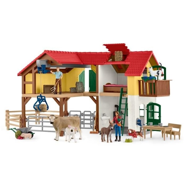 Gård med stall och djur, 97-delar set med figurer, Schleich 42407 Farm World Flerfärgad