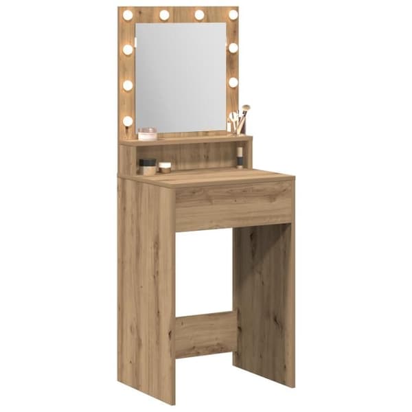 Coiffeuse - Ek Artisan - LED-belysning - 50x41x135 cm - Förvaring ingår Brun, Vit
