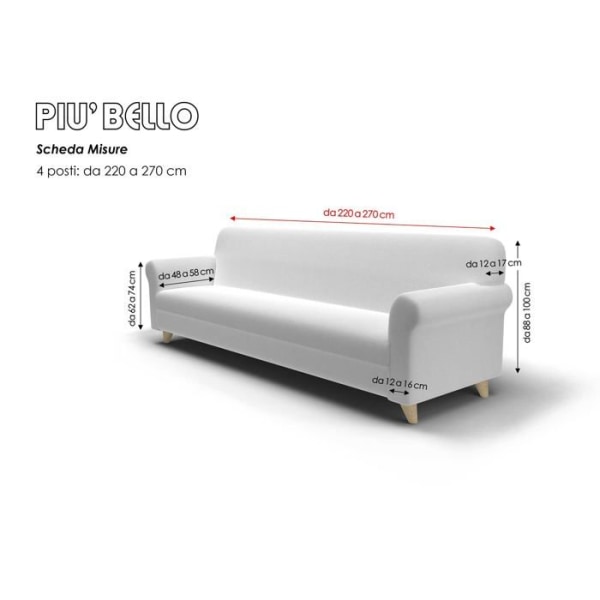 Canape - soffa - divan italienskt sänglinne - CD-PB-nero-4P - Bielastisk Sofföverdrag "Piu Bello", Svart, 4 SITSER