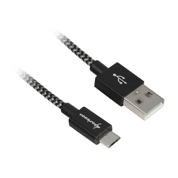 USB 2.0-kabel - SHARKOON - A-B - 3.0m - Aluminium + Flätad - Svart/Grå