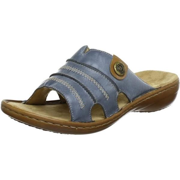 Rieker mulor för kvinnor - Modell 60876 - Blått läder - Anti-stress sommarskor Blå vitdenimnöt 12 40