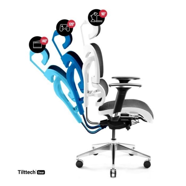 Diablo V-Commander Ergonomisk kontorsstol 3D-armstöd Svankstöd Nackstöd Justerbart säte Mesh-tyg Vit-svart vit svart