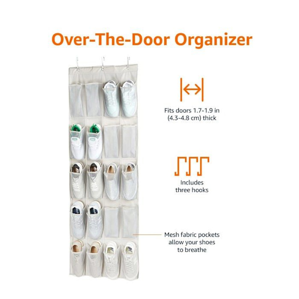 Basics - AQ-NON007 - Över dörren Organizer - Rymmer 20 medelstora skor, vita