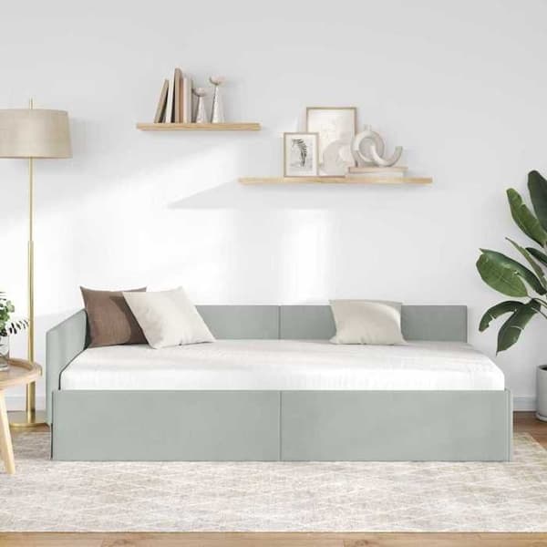 vidaXL Hörnsängram Ljusgrå 90 cm x 190 cm Sammet 42016071 Ljusgrått