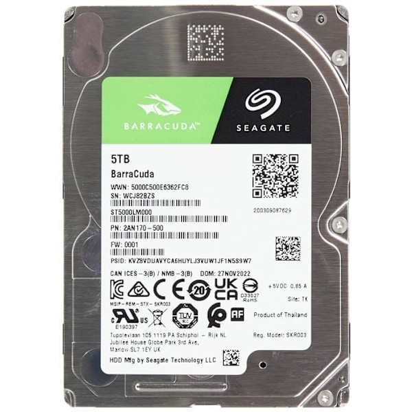 Seagate intern hårddisk - ST5000LM000 - HDD BarraCuda 5TB 2,5''5,4K SATA 15mm