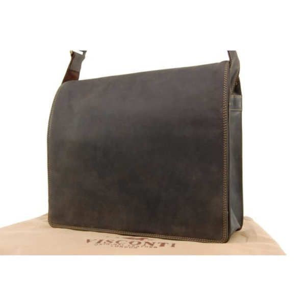 Sac Gibecière XL A4 - Visconti - 16054 - Mörkbrunt Läder - Justerbar Axelrem - 31.5x39.5x12 cm Mörkbrun