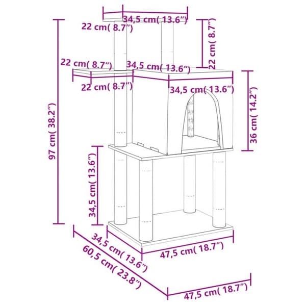 vidaXL kattträd med skrapstolpar ljusgrå sisal 97 cm 172065 ljusgrått