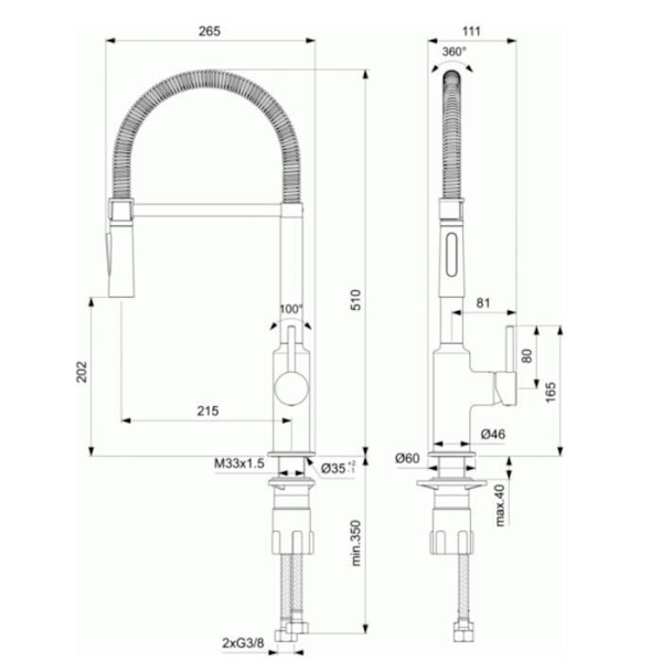 Ideal Standard - Kolva Semi-pro mixer med 2 strålar, 180° rotationszon, Easy Fix snabbkoppling, Krom (BC473AA)